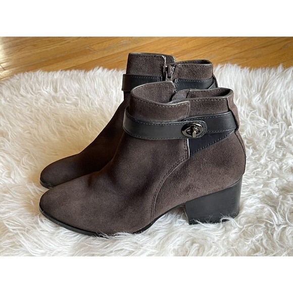 COACH Women's Sz 6 Patricia Bootie Dark Brown Suede Leather Block Heel - Picture 10 of 12
